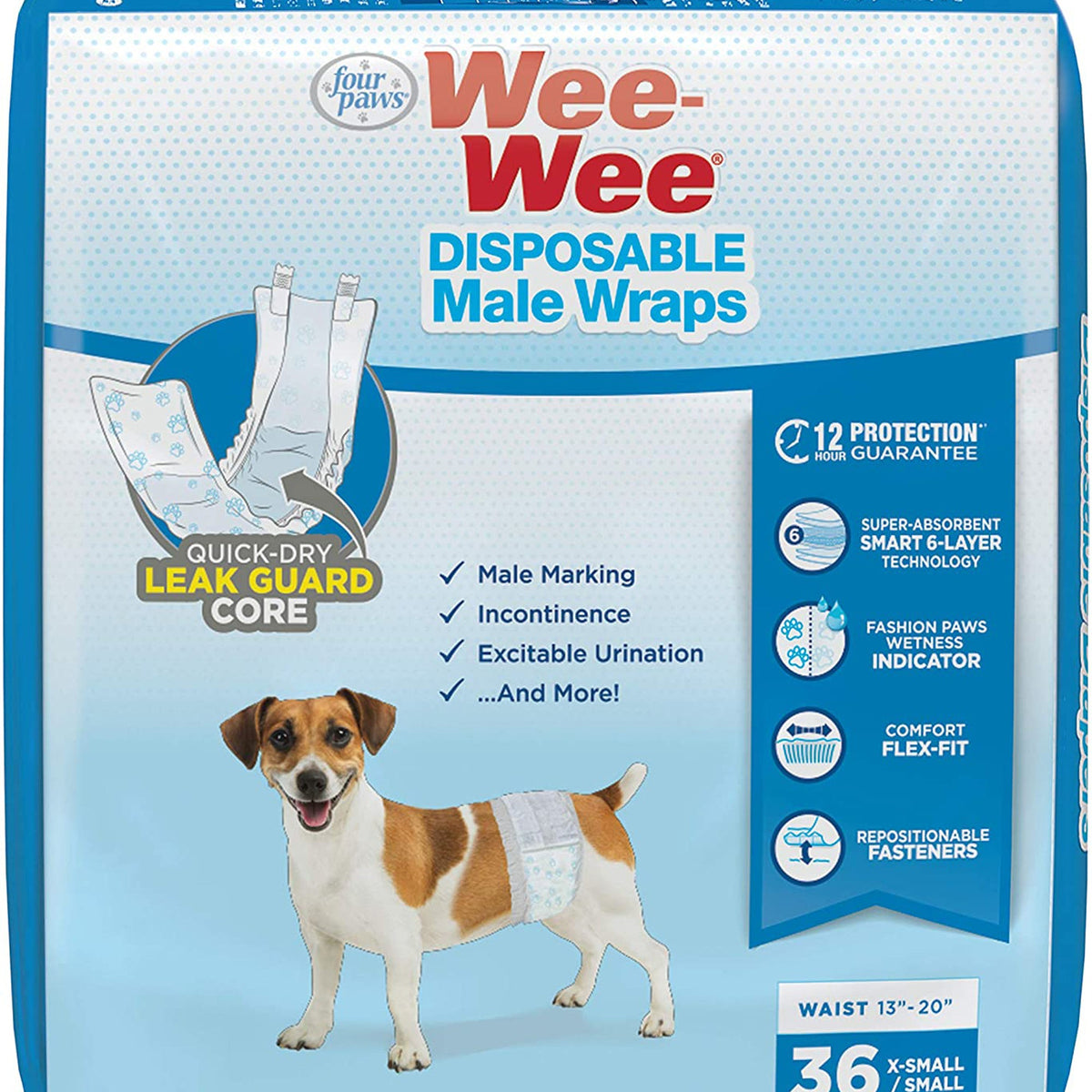Four Paws Wee-Wee Disposable Male Dog Wraps Male Wraps 1ea/XS / SMall (36 ct)