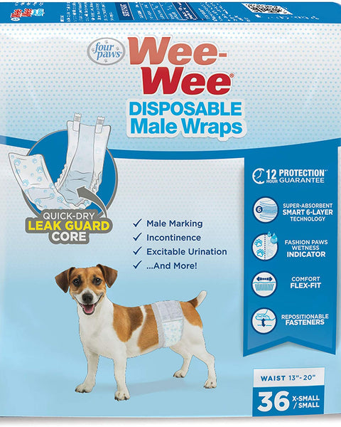 Four Paws Wee-Wee Disposable Male Dog Wraps Male Wraps 1ea/XS / SMall (36 ct)