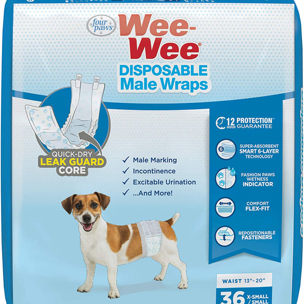 Four Paws Wee-Wee Disposable Male Dog Wraps Male Wraps 1ea/XS / SMall (36 ct)
