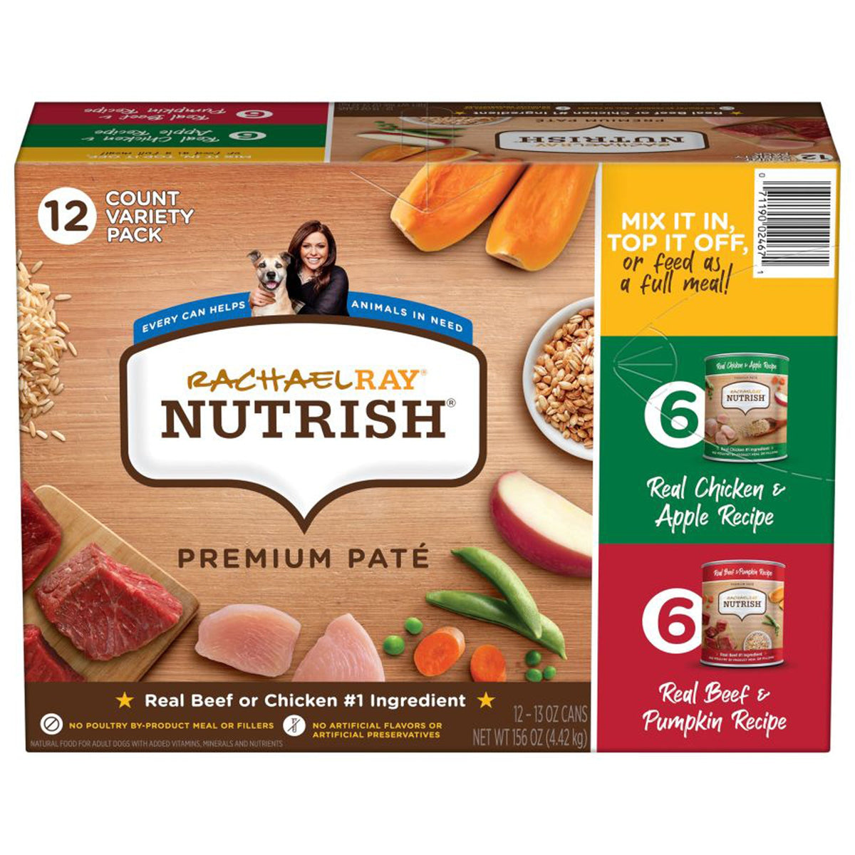 Rachael Ray NUTRISH Premium Pate Canned Dog Food Variety Pack (Chicken & Apple, Beef & Pumpkin) 13oz. (Case of 12)