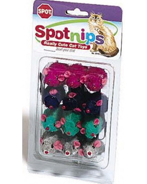 Spot Colored Plush Mice Rattle and Catnip Cat Toy Assorted 12 Pack