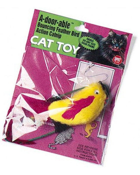 Spot A-Door-Able Bouncing Plush Bird with Feather Tail Cat Toy Multi-Color 4.5 in