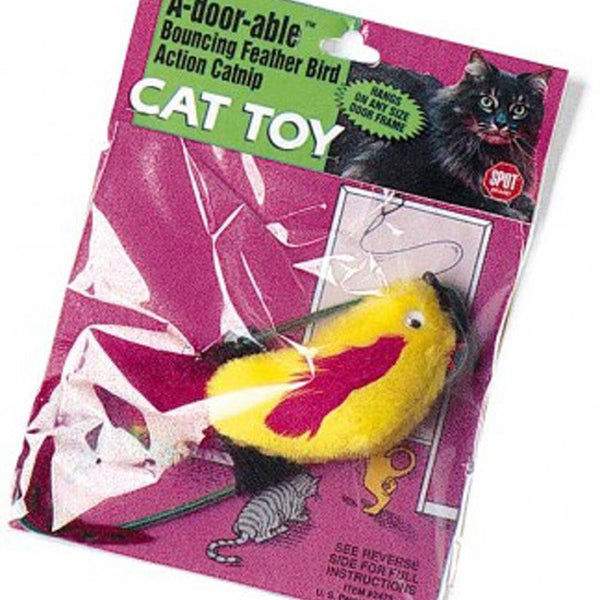 Spot A-Door-Able Bouncing Plush Bird with Feather Tail Cat Toy Multi-Color 4.5 in