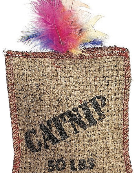 Spot Jute and Feather Sack Cat Toy with Catnip Brown 7 in