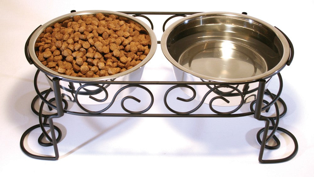 Spot Mediterranean Double Diner Dog Bowl Silver, 1ea/2 qt