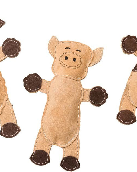 Dura-Fused Leather Barnyard Dog Toy Assorted Brown, Tan 1ea/11 in