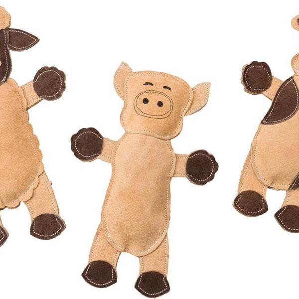 Dura-Fused Leather Barnyard Dog Toy Assorted Brown, Tan 1ea/11 in