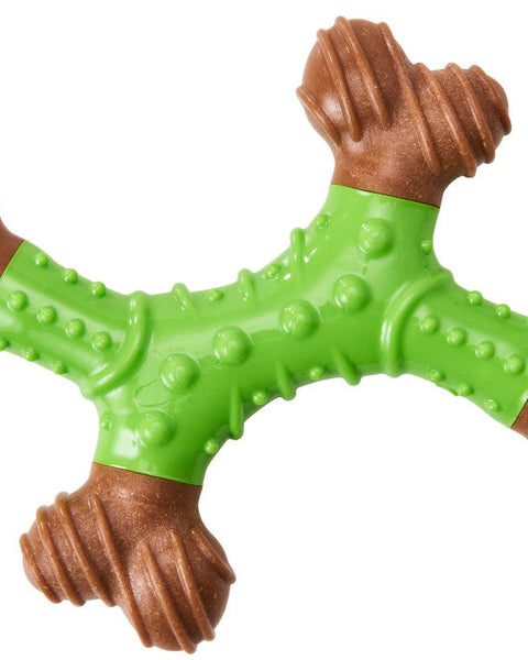 Bam-Bone Dental X-Bone Dog Toy Green/Brown 1ea/6 in
