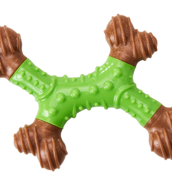Bam-Bone Dental X-Bone Dog Toy Green/Brown 1ea/8 in