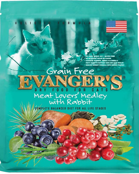 Evanger's Grain-Free Dry Cat & Kitten Food Meat Lover's Medley with Rabbit 1ea/4.4 lb