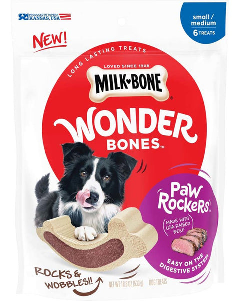 Milk-Bone Wonder Bones Paw Rockers Dog Treats Beef 1ea/18.8 oz, 6 ct, SM/MD