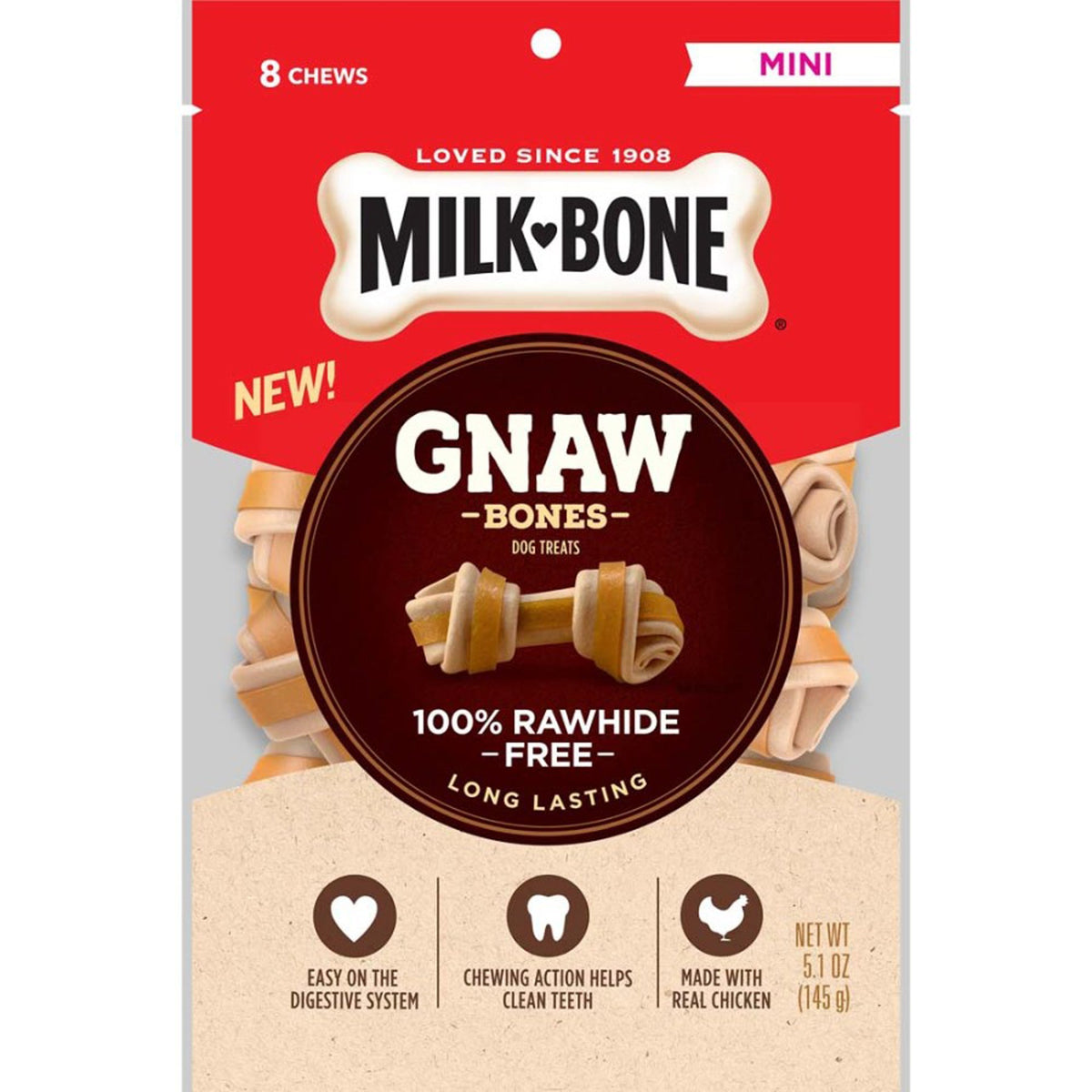 Milk-Bone Gnaw Bones Knotted Bones Dog Treats Chicken 1ea/5.1 oz, 8 ct, Mini