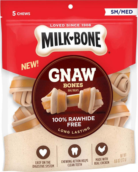 Milk-Bone Gnaw Bones Knotted Bones Dog Treats Chicken 1ea/9.6 oz, 5 ct, SM/MD