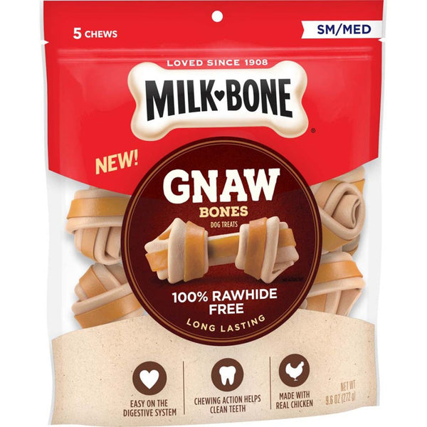 Milk-Bone Gnaw Bones Knotted Bones Dog Treats Chicken 1ea/9.6 oz, 5 ct, SM/MD