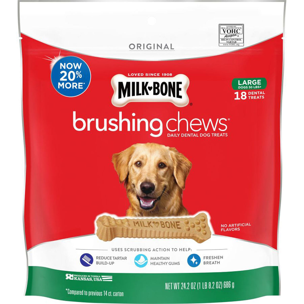 Milk-Bone Brushing Chews Dog Treat Original 1ea/LG, 50+Lb, 18 ct