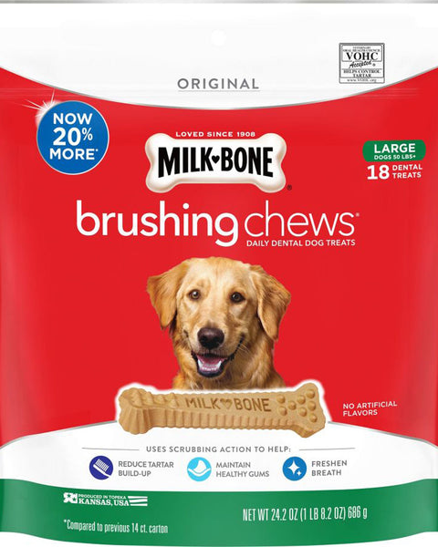 Milk-Bone Brushing Chews Dog Treat Original 1ea/LG, 50+Lb, 18 ct