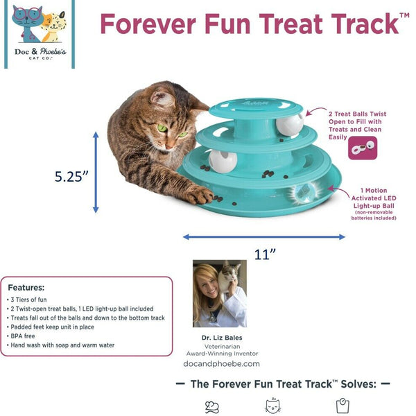 Doc and Phoebe Forever Fun Treat Track Cat Treat Dispenser Blue 5.25in