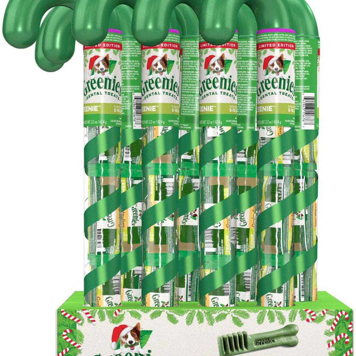 Greenies Holiday Limited Edition Packaging Dog Dental Treat Candy Cane Tube Teenie 12ea/2.24 oz, 8 ct