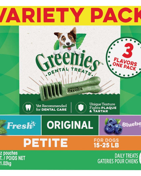 Greenies 3-Flavor Variety Pack Dog Dental Treat Petite 1ea/36 oz, 60 ct