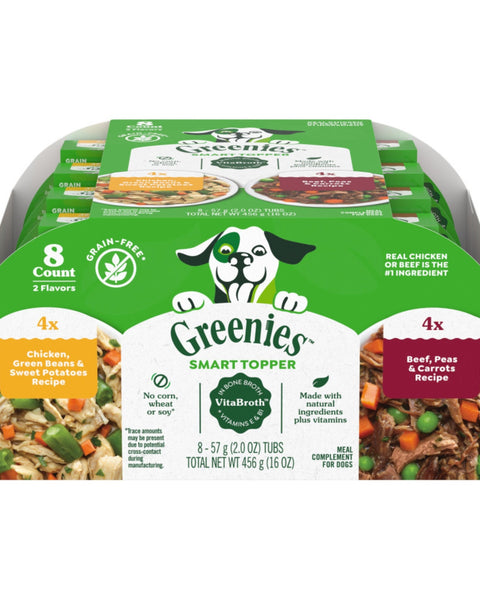 Greenies Smart Topper Grain-Free Meal Compliment for Dogs Variety Pack (Chicken & Beef), 2ea/2oz., 8 pk