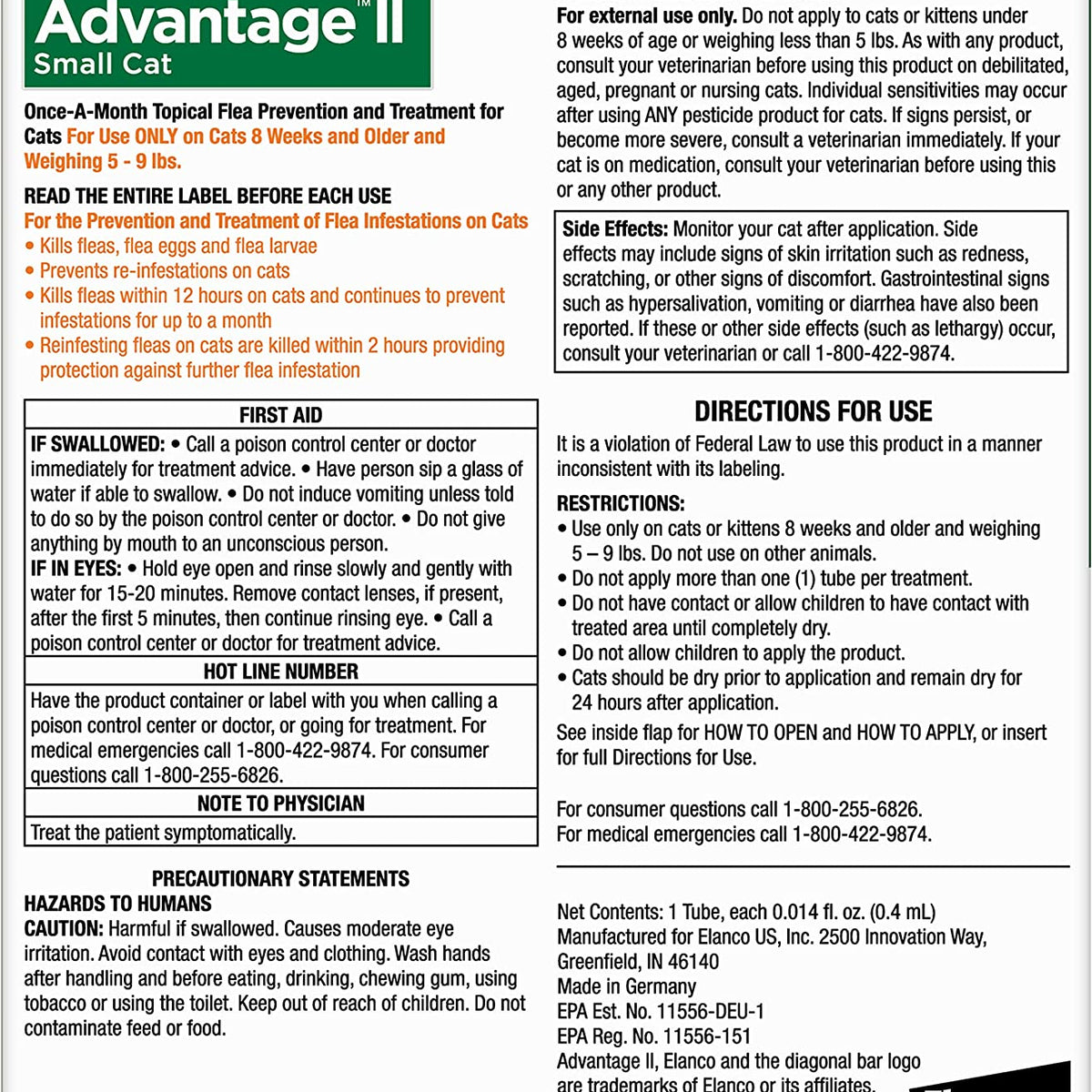 Advantage II Small Cat Single Dose Orange