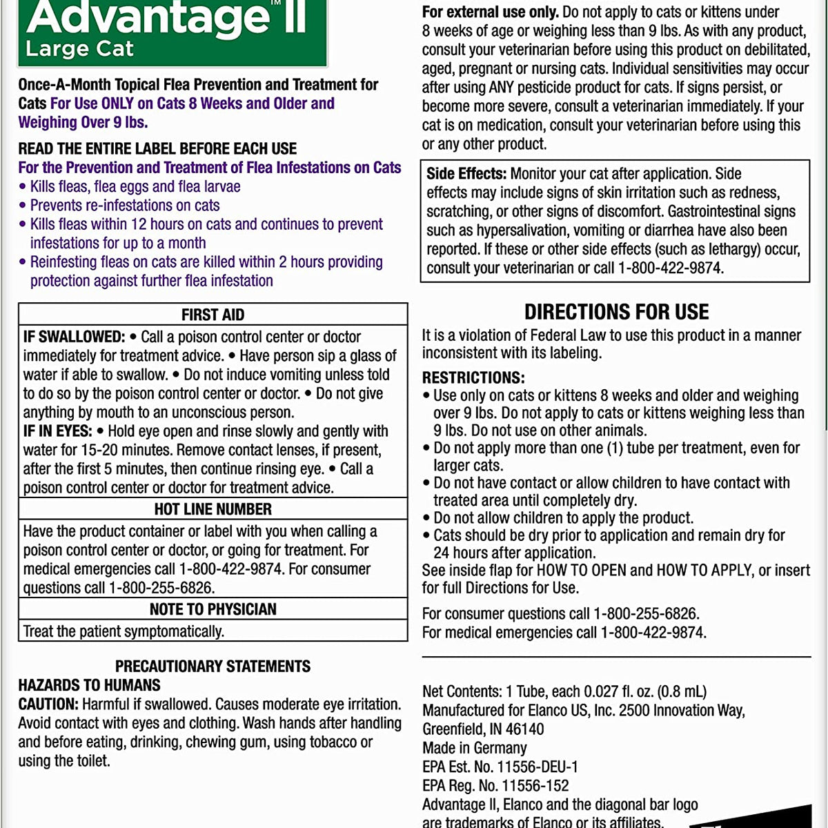 Advantage II Large Cat Single Dose Purple