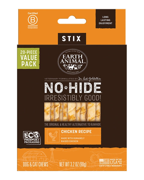 Earth ANIMAL DOG NO-HIDE STIX CHICKEN VALUE 20 PACK