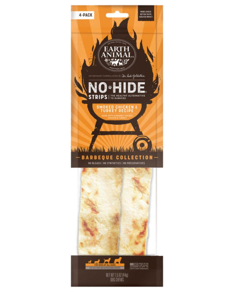 Earth Animal Dog No-Hide BBQ Strips Chicken/Turkey 4pack