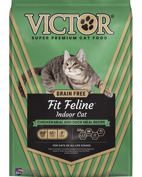 Victor Super Premium Dog Food Fit Feline Indoor Dry Cat Food Chicken & Duck 1ea/15 lb