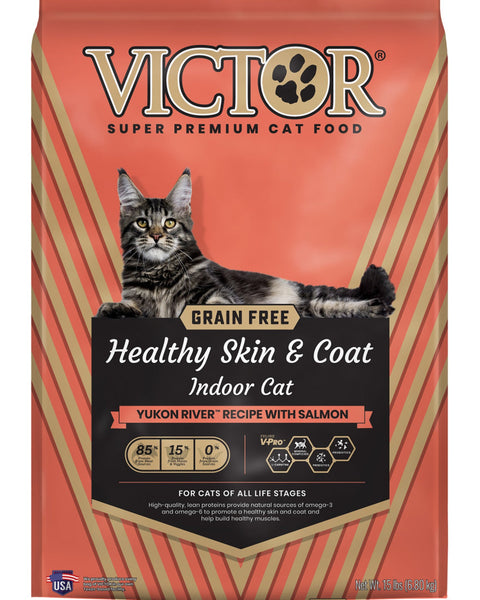 Victor Super Premium Dog Food Healthy Skin & Coat Indoor Dry Cat Food Yukon River w/Salmon 1ea/15 lb