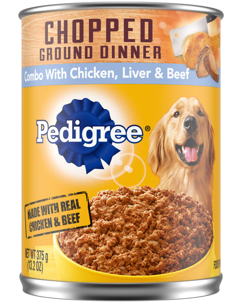 Pedigree Chopped Ground Dinner Chicken, Beef and Liver Canned Dog Food 12Ea/13.2 Oz